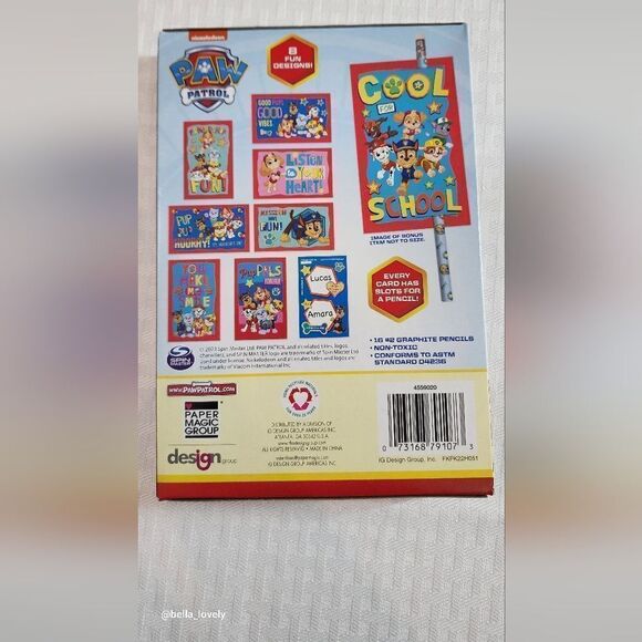 🏖 16 Paw Patrol Valentine's Cards with Pencils - Picture 2 of 2